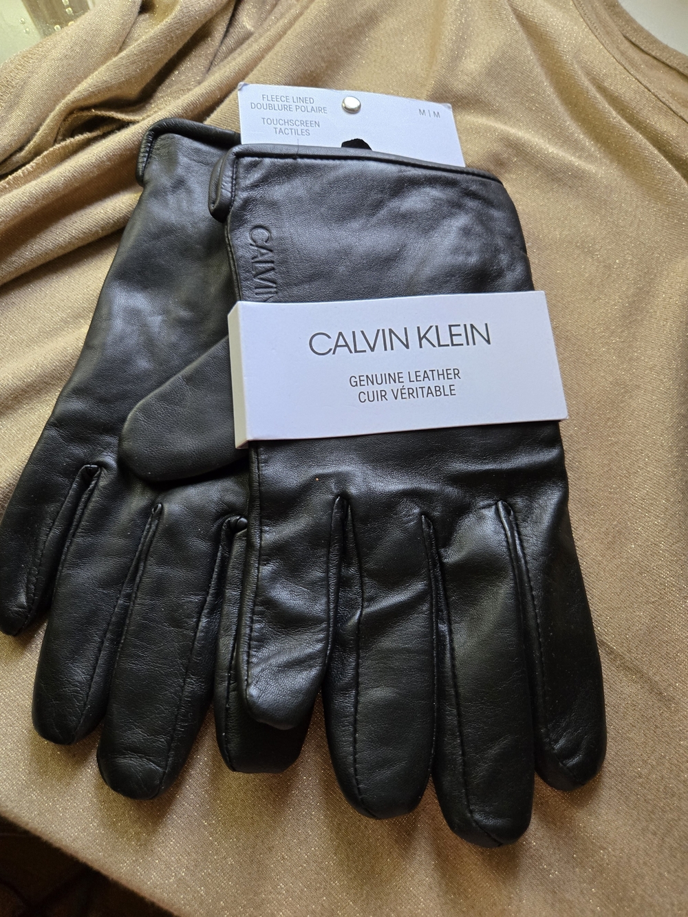 Calvin Klein Men’s Black Leather Touchscreen Gloves